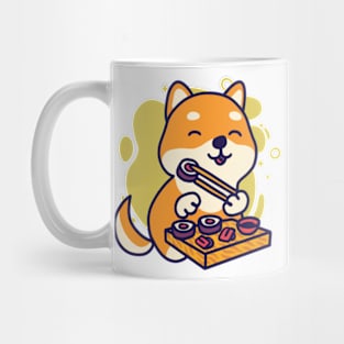 cute shiba eats sushi Mug